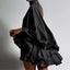 Backless Mini Dress; Solid Color; Flared Sleeves High-Neck Party Dress