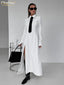 Slim White Shirt Dress Casual Long Sleeve Ankle Length; Classic Slit