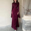 Satin Solid Robe Dress;Slim Evening Dress; Elegant Batwing Sleeves