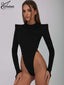 Elegant Black Slim 2 Piece Sets; Long Sleeve; Lace-Up Open Back Bodysuit; Floor-Length