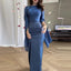 Satin Solid Robe Dress;Slim Evening Dress; Elegant Batwing Sleeves