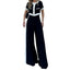 Contrasting Color Slim Pants Suit; Casual O-Neck Button Top and Trousers 2pc Set