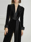 V-Neck Long Sleeved Slim Fit Jumpsuit; Velvet Drape Wide Leg Jumpsuit