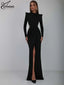 Elegant Black Slim 2 Piece Sets; Long Sleeve; Lace-Up Open Back Bodysuit; Floor-Length