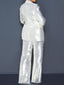 2 Pieces Set; Blazer Pant Suit; Long Sleeve Sequin Coat; High Waist; Wide Leg Pants