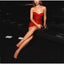 Red Shiny Bodycon High Waist Mini Dress; Strapless