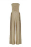 Solid Color Women Casual Backless Pleated Jumpsuit