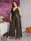 Chic and Elegant Women Jumpsuit; Plus Size; Sequin Wide Leg