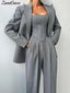 3 Pieces Set; Long Sleeve Coat Fishbone Top High Waist Wide Trousers Suit