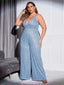 Chic and Elegant Women Jumpsuit; Plus Size; Sequin Wide Leg