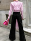 Long Sleeve; Loose; Buttoned; Joint Striped Tied Waist Lapel Blouse Top