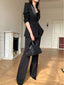 Black Women's Pantsuit Long Sleeve Jacket + Pencil Pants Casual Suit