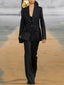 Designer Suit Set Women's Single Button Metal Block Blazer Flare Pants Set