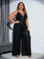 Chic and Elegant Women Jumpsuit; Plus Size; Sequin Wide Leg