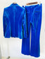 Set Women's Single Button Velvet Blazer Jacket Flare Pants Set