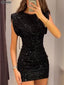 Sequin High Waist Mini Dress; Slim Fit; Lace Up