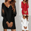 V-Neck Mini Dress; Loose Lace Long Sleeve