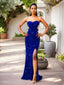 Backless Velvet Sequin Dress; Split Strapless Evening Gown; Party Dress