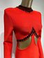 Long Sleeve Beaded Feather; Mini Bandage Dress