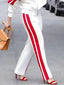 Casual Striped Straight Leg Pants Loose Long Sleeves Zipper Stand Collar Jacket; Outerwear