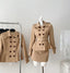 Slim Double Breasted Solid Blazer Coat; Mini Skirt -Two-piece Set