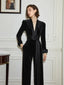 V-Neck Long Sleeved Slim Fit Jumpsuit; Velvet Drape Wide Leg Jumpsuit