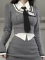 Knitted Suit; Crop Tops Sweater + Casual Shirt + Slim Bodycon Mini Skirt ; 3 Piece Set