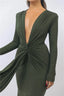 Glitter Deep V Neck; Long Sleeve Ruched Bodycon Dress