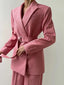 3 Pieces Set; Long Sleeve Coat Fishbone Top High Waist Wide Trousers Suit