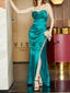 Fitted Satin Party Long Dress With Corset