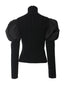 Knitted High Neck Puff Sleeve Solid Color Sweater