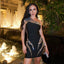 Strapless Black One Shoulder; Mini Bandage Dress