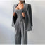 3 Pieces Set; Long Sleeve Coat Fishbone Top High Waist Wide Trousers Suit