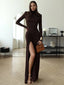 Turtleneck Thigh High Split Maxi Dress; Bodycon