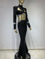 Long Sleeve Fishtail Black Bandage Maxi Skirt Two Pieces Set