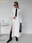 Slim White Shirt Dress Casual Long Sleeve Ankle Length; Classic Slit