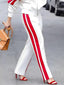 Casual Striped Straight Leg Pants Loose Long Sleeves Zipper Stand Collar Jacket; Outerwear