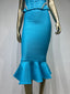 Strapless Lake Blue Beaded Midi Bandage Skirt Set