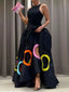 Elegant Party; Evening Maxi Dress; Rainbow Printed Hollowed; High Waist A-line Long Dress