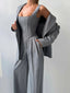 3 Pieces Set; Long Sleeve Coat Fishbone Top High Waist Wide Trousers Suit