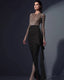 Spicy; see-through elegant split gown long sleeved; slim fit evening dress