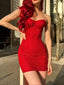 Red Shiny Bodycon High Waist Mini Dress; Strapless