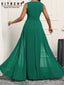 Elegant Green Sequin Dress; Satin Strap Sleeveless; Split at the Thigh
