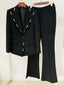 Designer Suit Set Women's Single Button Metal Block Blazer Flare Pants Set