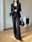 Black Women's Pantsuit Long Sleeve Jacket + Pencil Pants Casual Suit