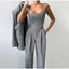 3 Pieces Set; Long Sleeve Coat Fishbone Top High Waist Wide Trousers Suit