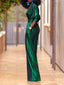 Solid Color Jumpsuit; Deep V-neck; Three-Quarter Sleeves; High Waist, Wide Leg