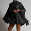 Backless Mini Dress; Solid Color; Flared Sleeves High-Neck Party Dress