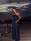 Solid Color Women Casual Backless Pleated Jumpsuit