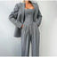 3 Pieces Set; Long Sleeve Coat Fishbone Top High Waist Wide Trousers Suit